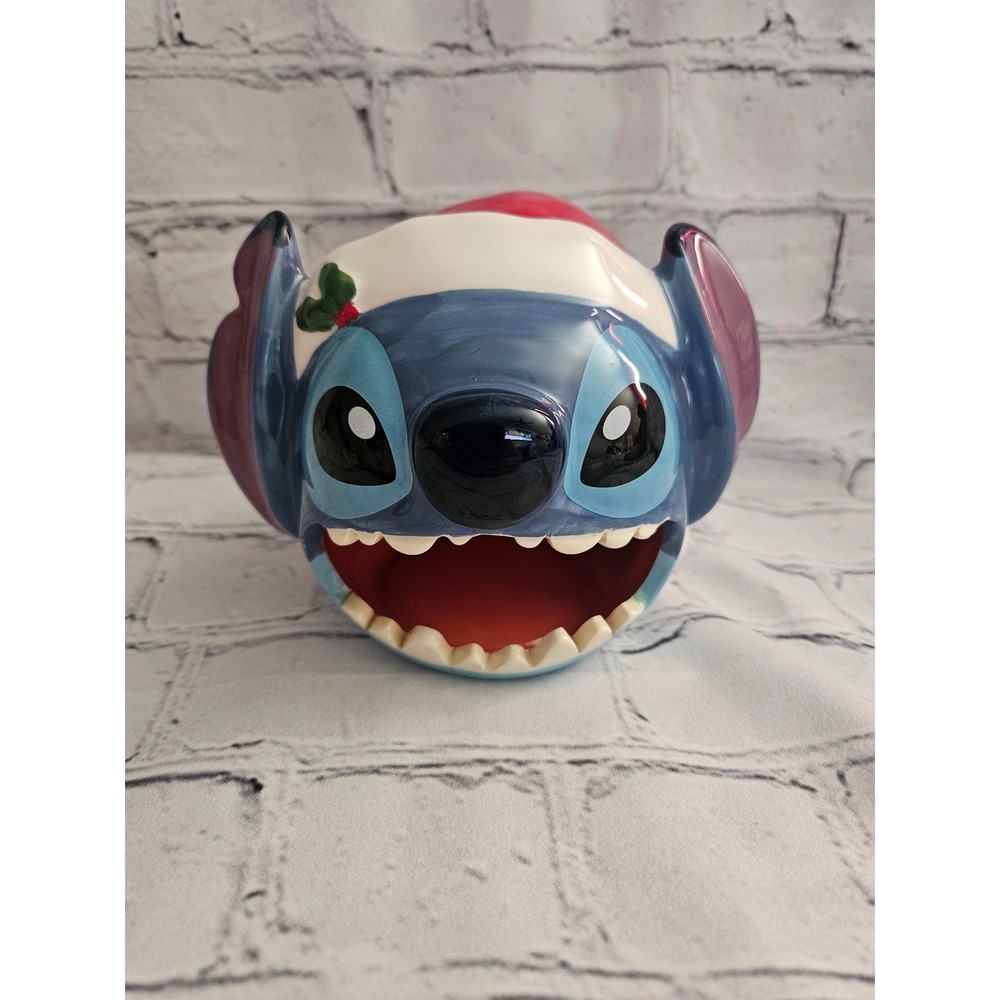 Disney Stitch Candy Bowl Holiday Santa Hat Blue Christmas Treat Holder